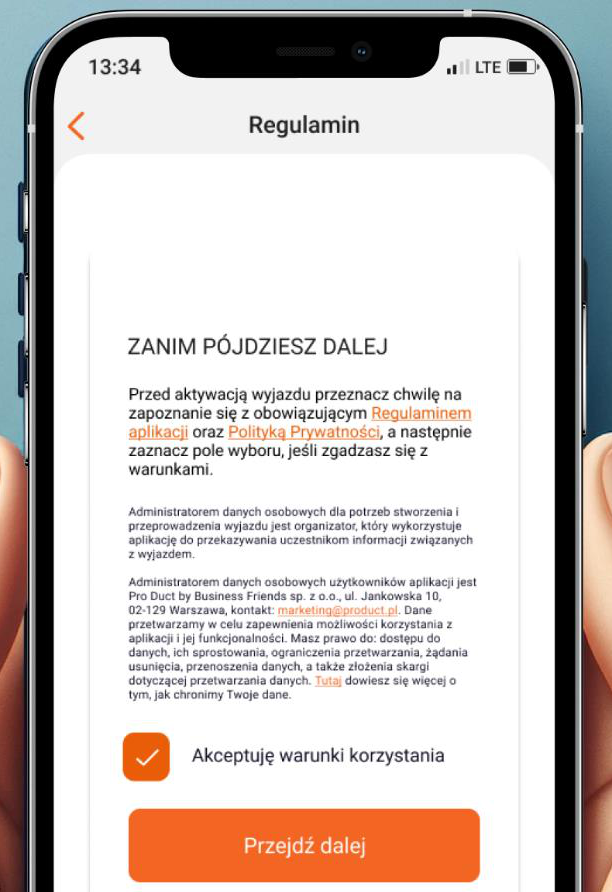 Terms and privacy policy acceptance screen
